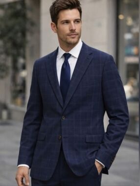 Vintage Joseph Abboud Blazer 44R Drago Italian Wool Blue Check Sport Coat